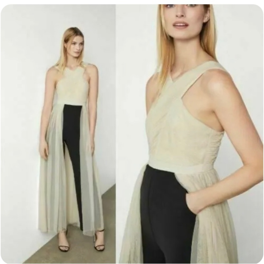nwt bcbgmaxazaria tulle maxi gown with jumpsuit xxs in almond blossom
